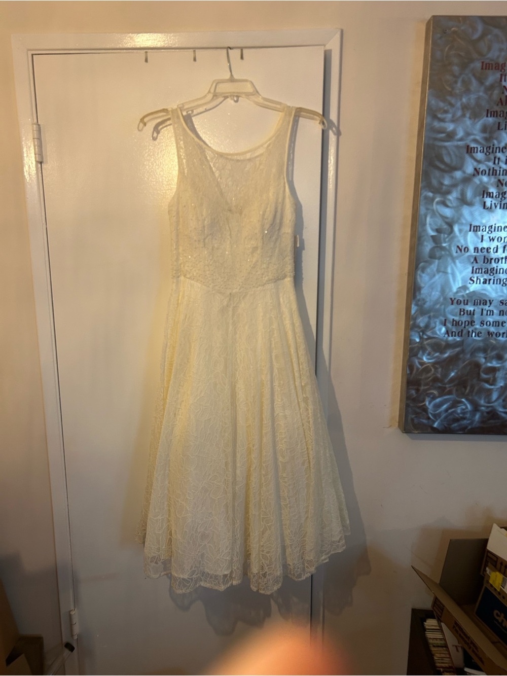Aidan Mattox Ivory Lace Fit-and-Flare Tea length wedding Dress